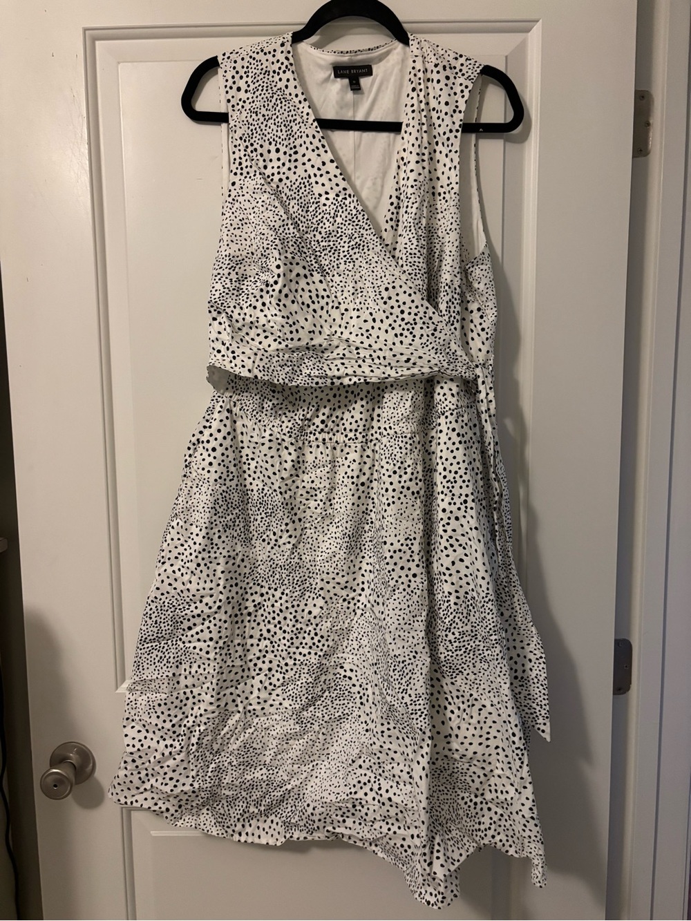 Lane Bryant White Sleeveless Dress with Black Dot Print